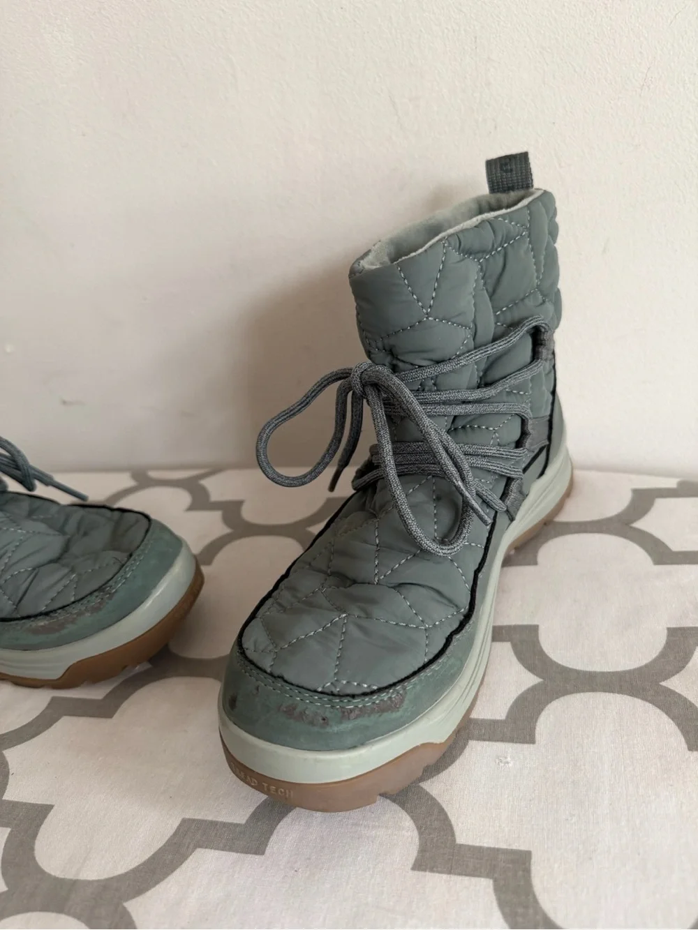 Ryka Quilted Lace-Up Ankle Boots in Sage Green with Brown Sole
